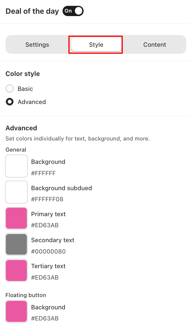 Deal of the Day — Style tab