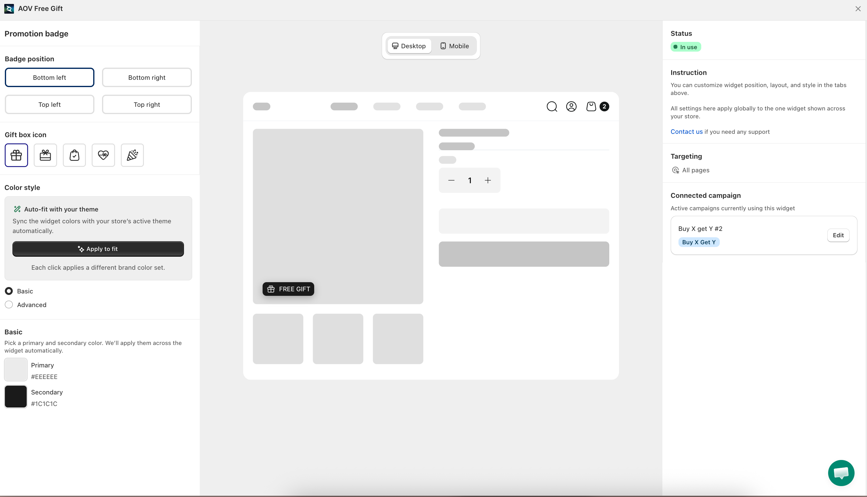 Promotion Badge widget editor