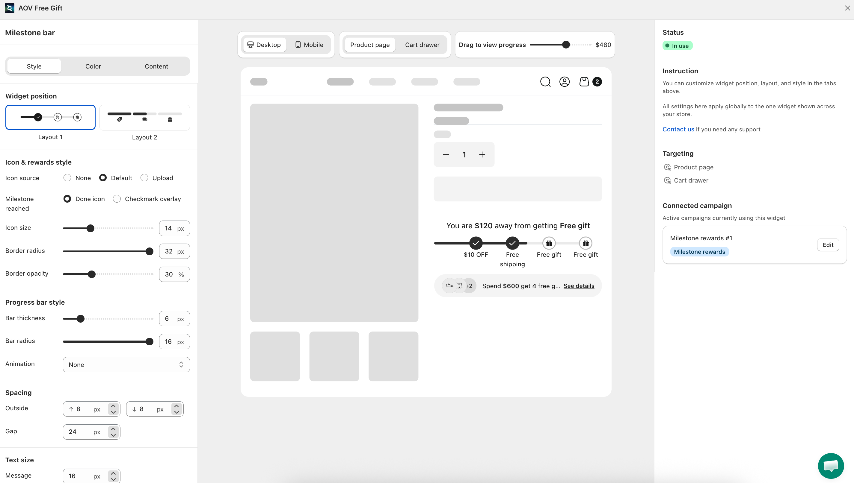 Milestone Bar widget editor
