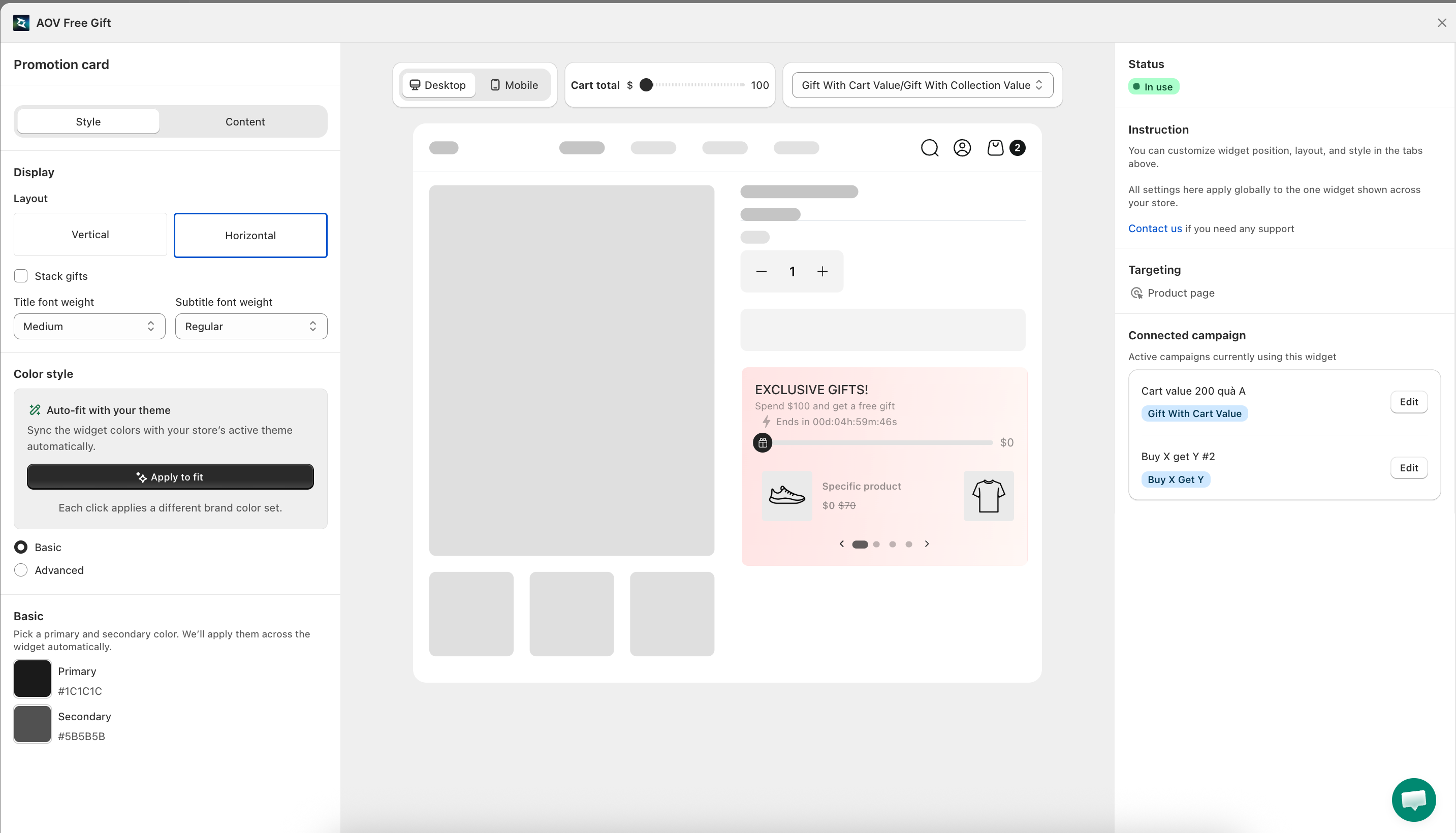 Promotion Card widget editor