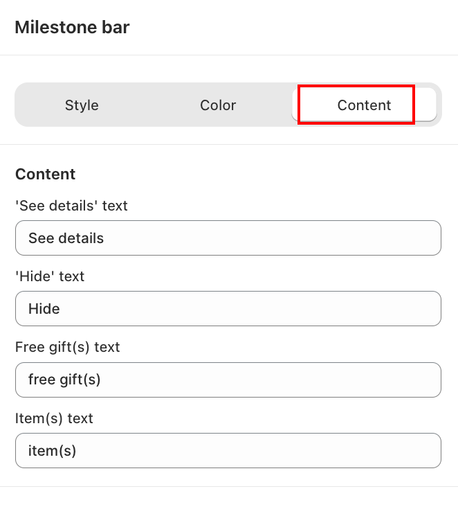 Milestone Bar — Content tab