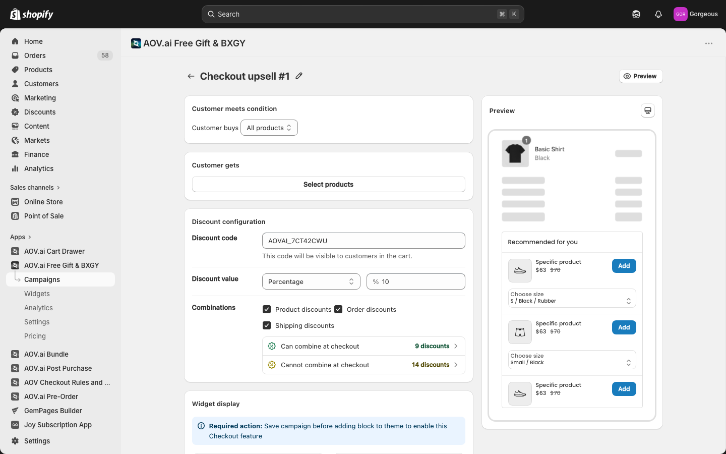 Checkout Upsell campaign editor (Shopify Plus)