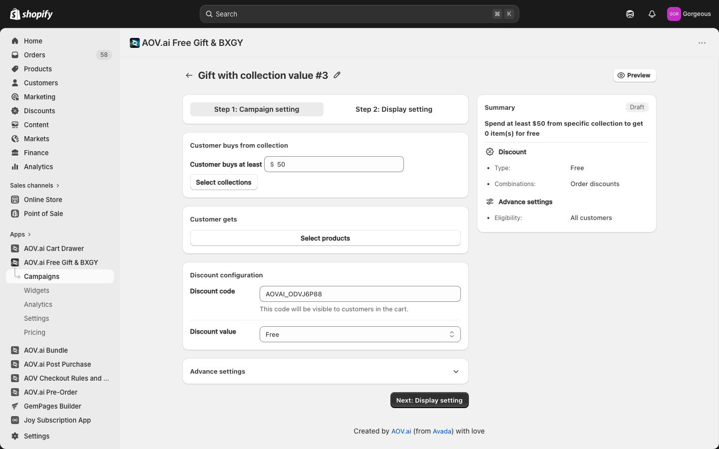 Gift With Collection Value campaign editor