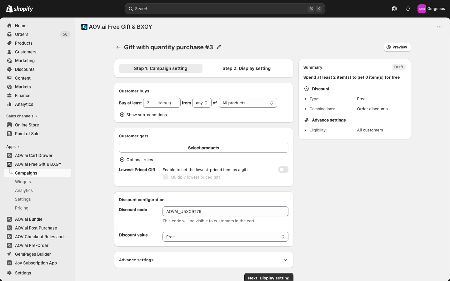 Gift With Quantity Purchase campaign editor