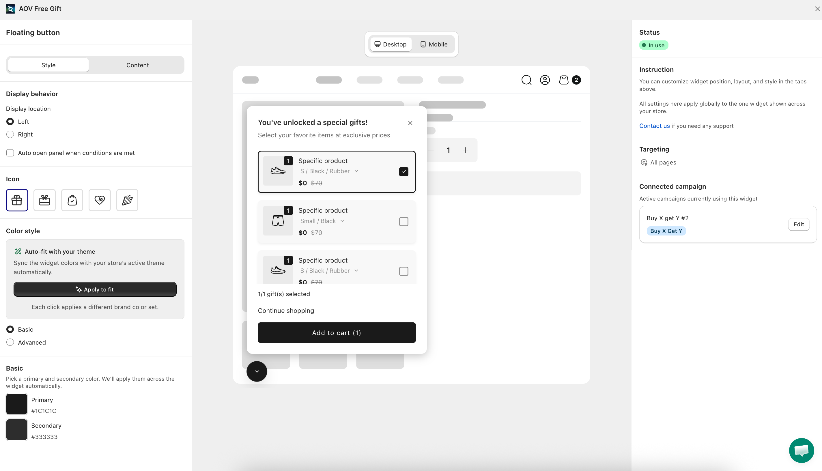 Floating button widget editor